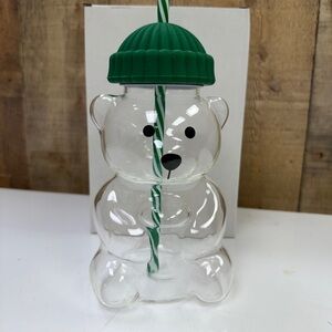 Green Lid Bear-Shaped Glass Cup